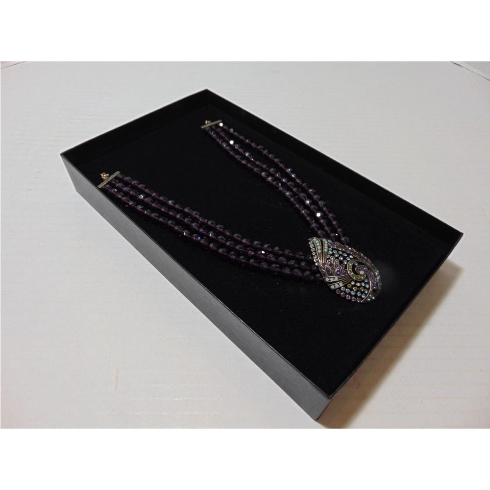 Heidi Daus TearDrop 3 Strand Necklace in Amethyst Cristal Beads NWB